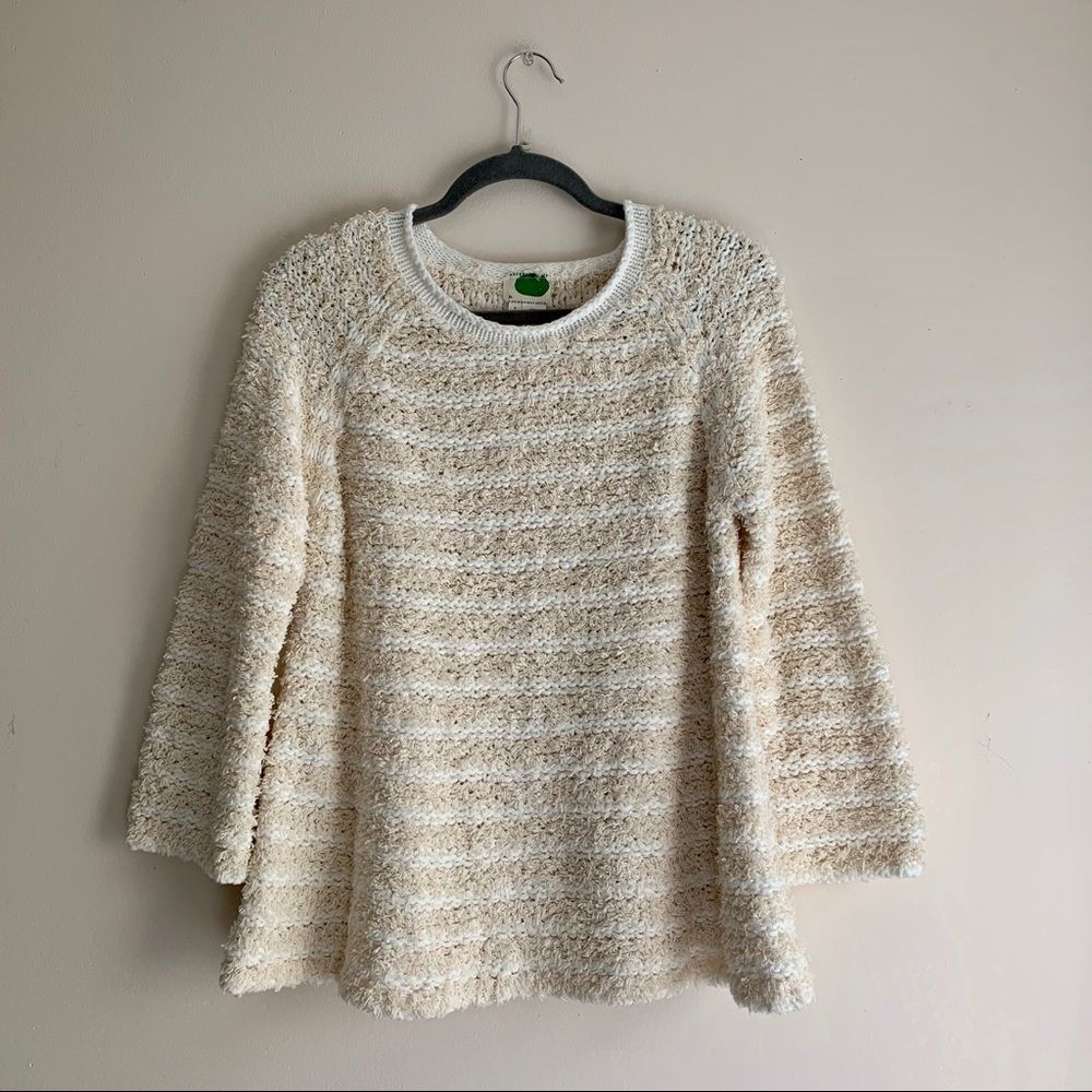 Anthropologie • Fuzzy Striped Cotton Sweater